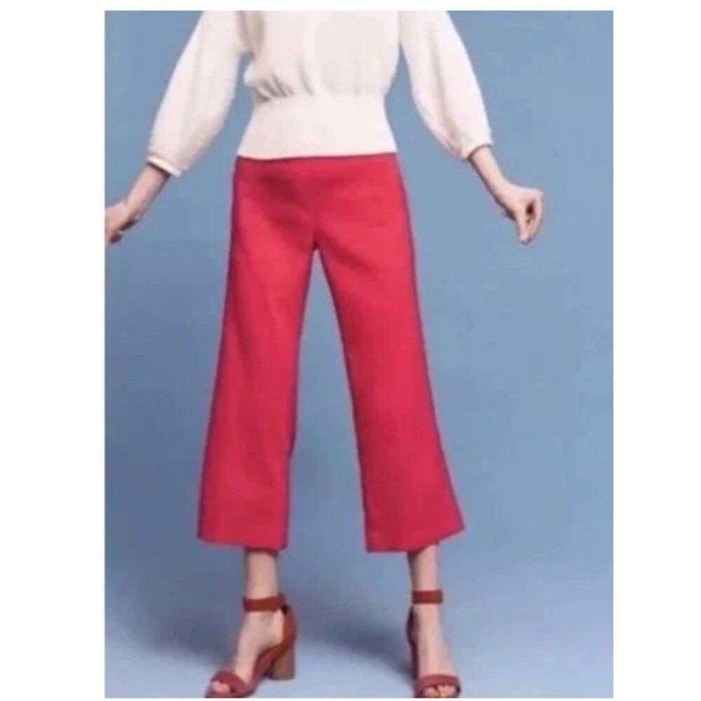 Cartonnier Anthropologie Linen Blend Crop Wide-Leg Pant Pull-On Pink Size Small